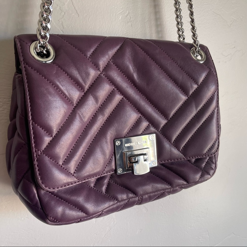 Michael Kors Vivianne Quilted Leather Medium Shoulder Flap Bag in Plum